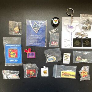 Disney bundle of 17 cast member pins, keychains, DLR & WDW anniversary pins